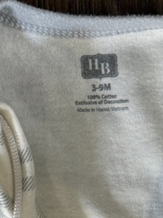 HB Long Sleeve Gray White Sleep Sack Size 3–9 Months - Picture 2 of 3